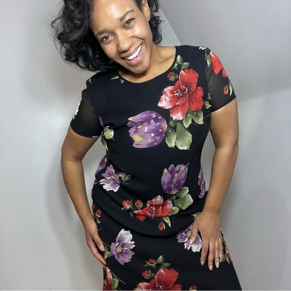 Vintage Floral Maxi Dress Whimsigoth Flowy Evening Gown Cocktail Bloomcore Party - Picture 7 of 16